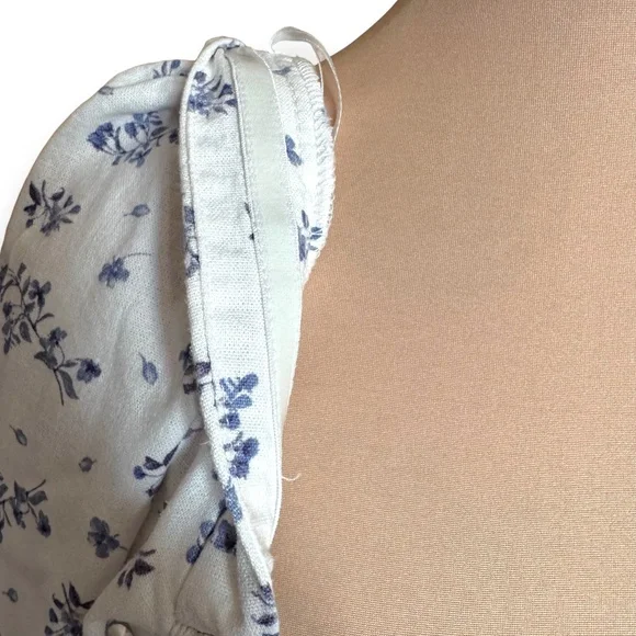 HOUSE OF HARLOW 1960 Smocked linen blend floral midi dress white blue size L - Picture 7 of 12